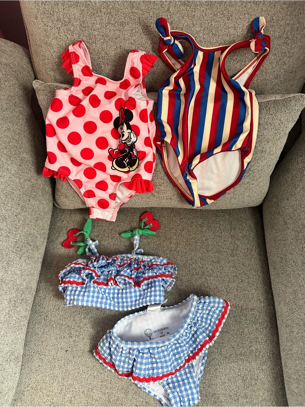 Disney Red Polka Dot Minnie One-Piece & Multicolor Striped Swimsuit Set